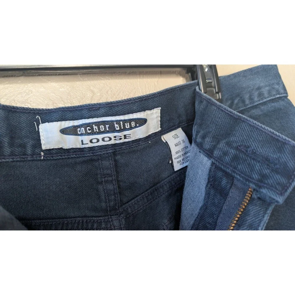 Vintage Anchor Blue Mens 36 Dark Blue Loose Baggy Denim Shorts Y2K Jorts Skater